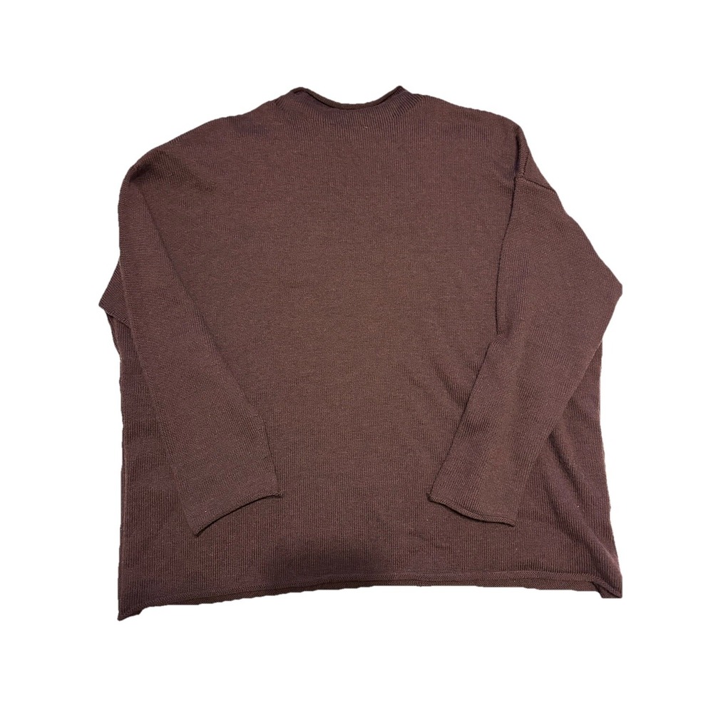 Eileen Fisher Merino Wool Sweater Mock Rolled Neck Eggplant Purple Size XL - Picture 3 of 8